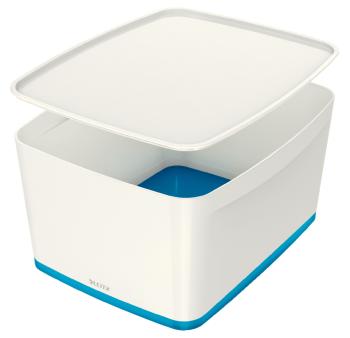LEITZ Úložný box s vekom MyBox, veľkosť L, biela/modrá