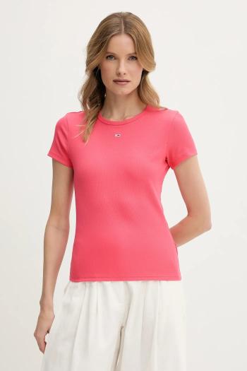 Tričko Tommy Jeans dámske, ružová farba, DW0DW17383