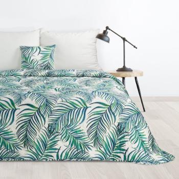 ArtFir Prikrývka na posteľ PALMS 02 | biela s listami 200 x 220 cm