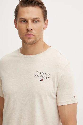 Bavlnené tričko Tommy Hilfiger béžová farba, melanžový