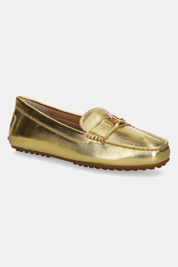 Kožené mokasíny Lauren Ralph Lauren Barnsbury dámske, zlatá farba, na plochom podpätku, 802959222001