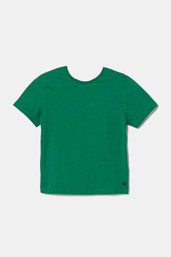Detské bavlnené tričko United Colors of Benetton zelená farba, jednofarebný