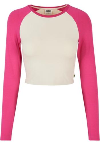 Urban Classics Ladies Organic Cropped Retro Baseball Longsleeve whitesand/hibiskus pink - L