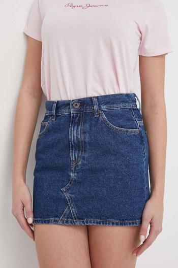 Rifľová sukňa Pepe Jeans MINI SKIRT MW tmavomodrá farba, mini, rovný strih, PL901123HT2