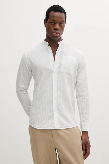 Bavlnená košeľa United Colors of Benetton biela farba, slim, so stojačikom, 5W3BUQ05S