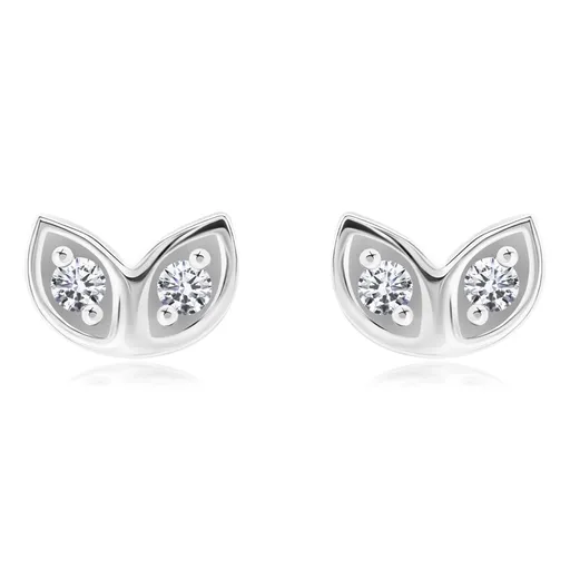 Náušnice zo striebra 925 - dva spojené listy, číre zirkóny, puzetky