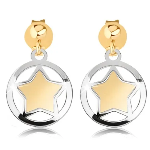 Zlaté náušnice 9K hviezda v kruhu z bieleho zlata