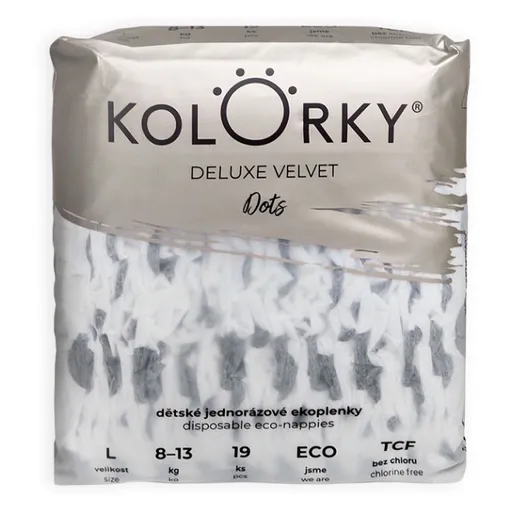 KOLORKY DELUXE VELVET Jednorazové EKO plienky bodky L (8-13 kg) 19 kusov