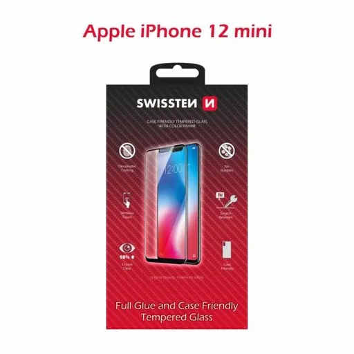 SWISSTEN OCHRANNÉ SKLO CASE FRIENDLY APPLE IPHONE 12 mini ČIERNE