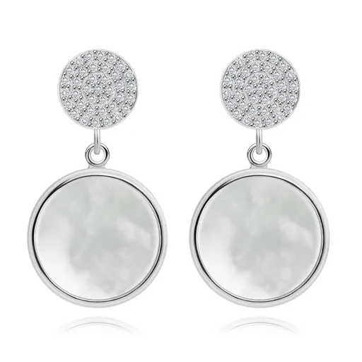 Strieborné 925 náušnice - motív kruhov, prírodná perleť a číre zirkóny