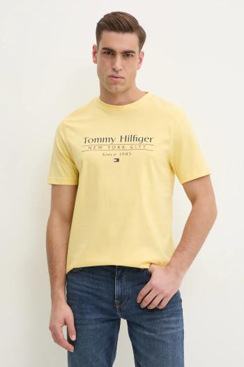 Bavlnené tričko Tommy Hilfiger pánske, žltá farba, s potlačou, MW0MW38621