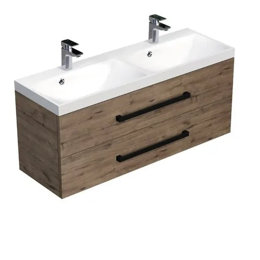 Kúpeľňová skrinka s čiernou úchytkou a umývadlom SAT Cube Way 120x53x40 cm dub Wellington mat CUBE2C120ZDW