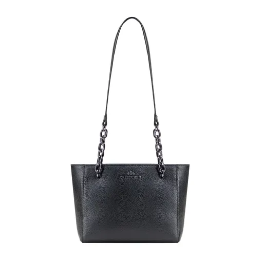 Dámska ramenná kožená kabelka čierno-grafitová 100-4E-604-G1