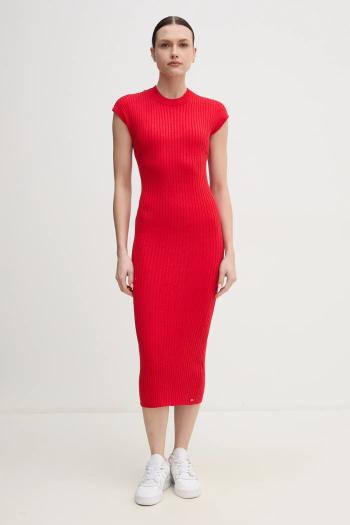 Šaty Tommy Hilfiger červená farba, midi, priliehavé, WW0WW44493
