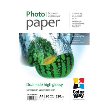 COLORWAY PHOTO PAPER DUAL-SIDE HIGH GLOSSY 220G/M, A4, 20PC. (PGD220020A4) (PGD220020A4)