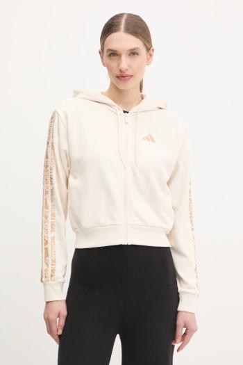 Mikina adidas Essentials Animal dámska, béžová farba, s kapucňou, vzorovaná, JM1665