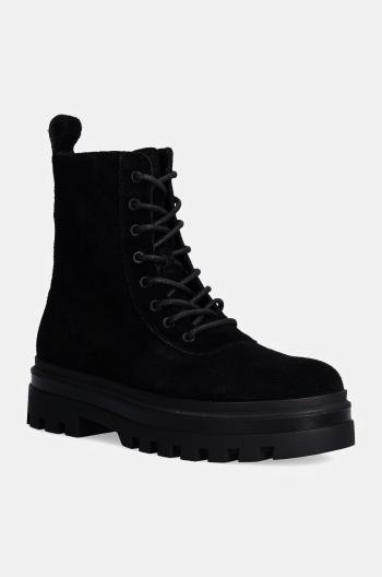 Semišové členkové topánky Calvin Klein Jeans LUGGED LACE ZIP BOOT OXF HR SU pánske, čierna farba, YM0YM01068