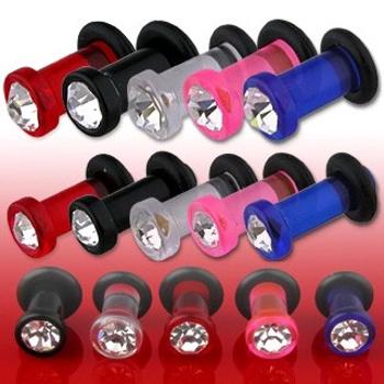 Plug do ucha UV so zirkónom, nastaviteľný - Hrúbka: 6 mm , Farba piercing: Čierna