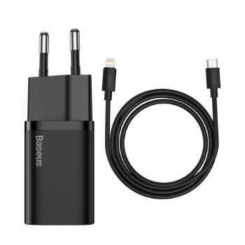 Baseus Super Si Quick nabíjačka 1C 20W PD + USB-C / Lightning kábel, čierna (TZCCSUP- B01)