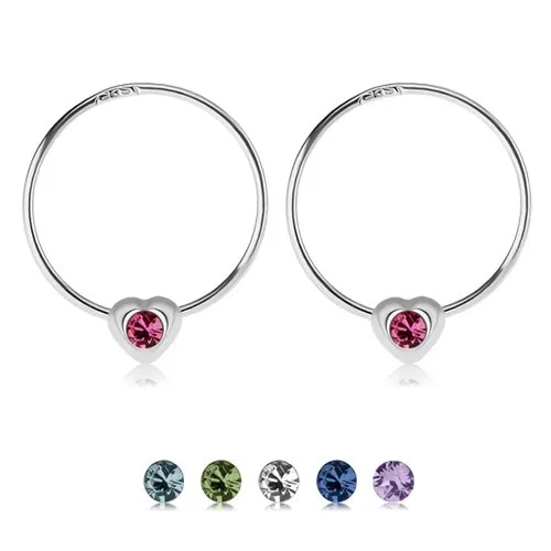 Okrúhle náušnice zo striebra 925, srdiečko s farebným zirkónikom - Farba: Číra