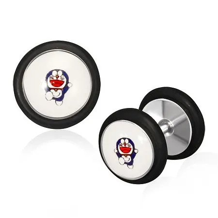 Falošný oceľový piercing do ucha, kruh s mačičkou a gumičkami