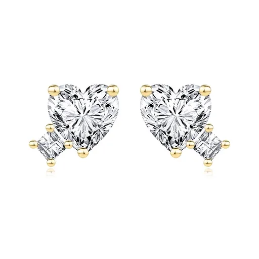 Náušnice v žltom 14K zlate - číry srdiečkový a hranatý zirkón, puzetky