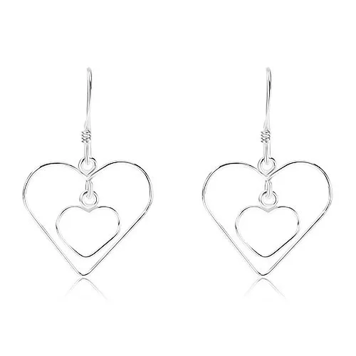 Strieborné 925 náušnice, dva tenké obrysy súmerných sŕdc, afroháčiky