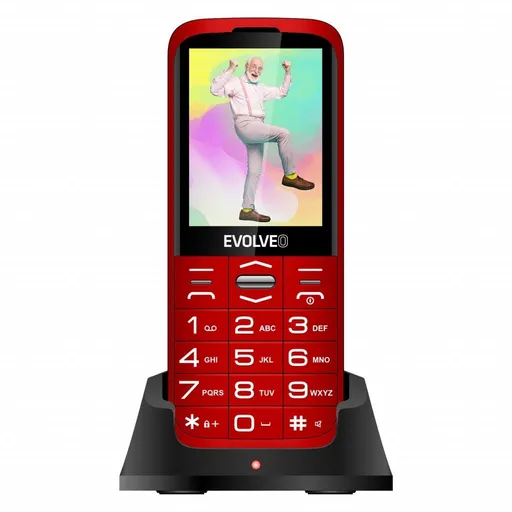 EVOLVEO EasyPhone XO, mobilný telefón pre seniorov s nabíjacím stojanom, červená