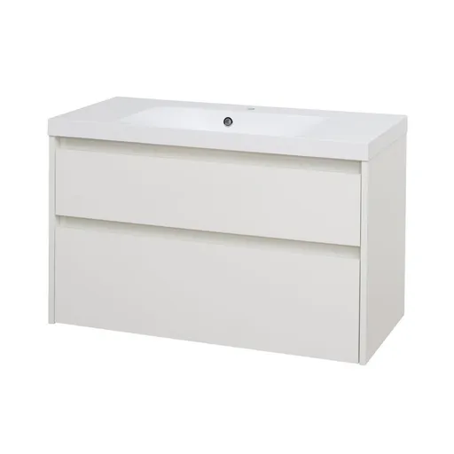 Mereo Opto, kúpeľňová skrinka s umývadlom z liateho mramoru 101 cm, biela CN912M