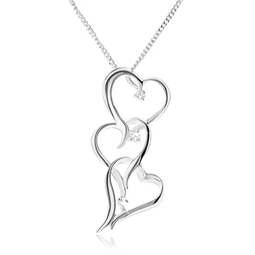 Retiazka s tromi obrysmi nesúmerných sŕdc, číre zirkóny - náhrdelník zo striebra 925