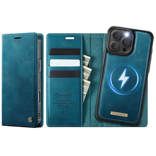 CASEME C49 Peňaženkové puzdro a zadný kryt 2v1 Apple iPhone 16 Pro Max modrý