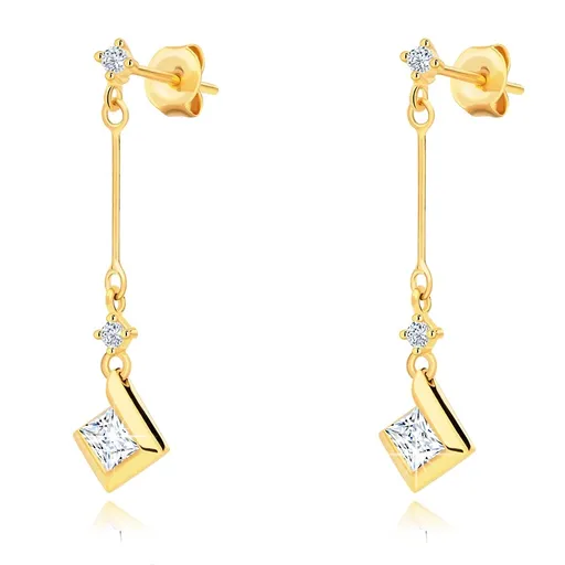 Puzetové visiace náušnice zo žltého zlata 9K s čírymi zirkónmi