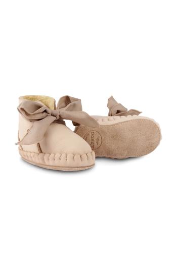 Kožené topánky pre bábätká Donsje Pina Organza Booties béžová farba, 1019100