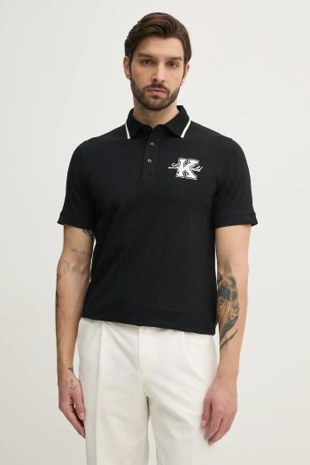 Polo tričko Karl Lagerfeld pánske, čierna farba, s nášivkou, 552221.745015