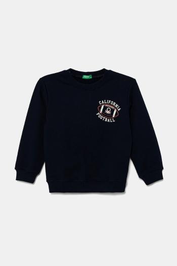 Detská bavlnená mikina United Colors of Benetton tmavomodrá farba, s potlačou, 3UNIG10II