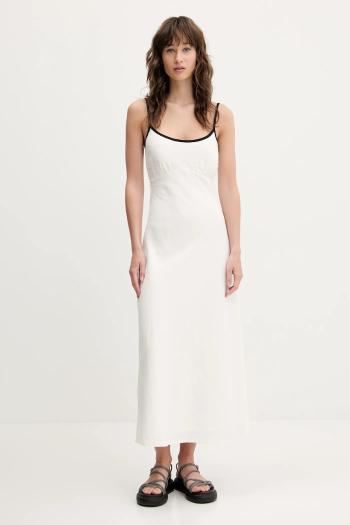Ľanové šaty Hollister Co. béžová farba, maxi, rovný strih, KI359-5049