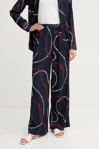 Nohavice Tommy Hilfiger dámske, tmavomodrá farba, široké, vysoký pás, WW0WW44542
