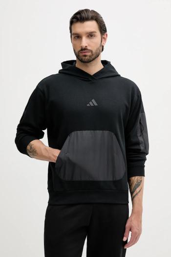 Mikina adidas City Escape čierna farba, s kapucňou, s nášivkou, JF3279