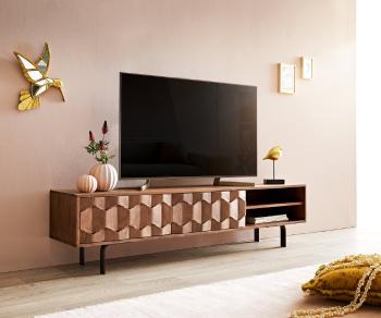 TV stolík Fevo 160 cm akáciová hnedá 2 dvierka podstavec v tvare L
