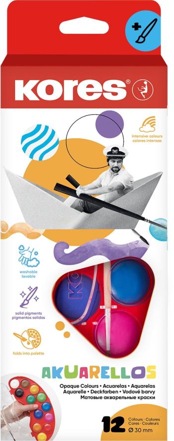 Vízfesték KORES AKUARELLOS 30 mm 12 szín + ecset
