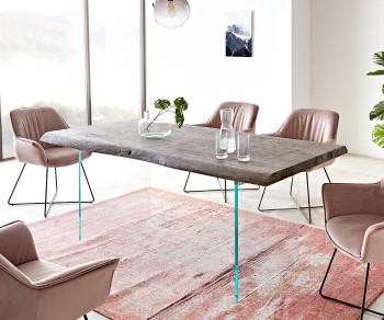 Jedálenský stôl Edge 200x100 cm XL akáciové platinové sklo