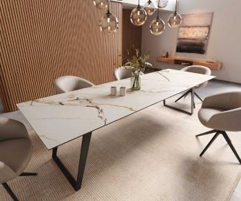 Jedálenský stôl Edge 300x100 keramický Calacatta Luxe bielo-zlato-šedý