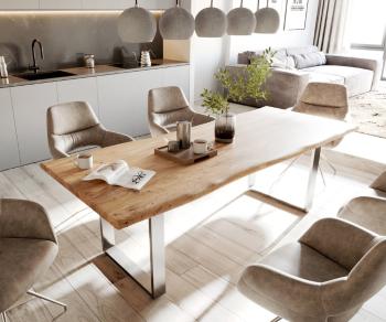 Jedálenský stôl Edge 240x100cm Akácia prírodná nerezová oceľ úzky