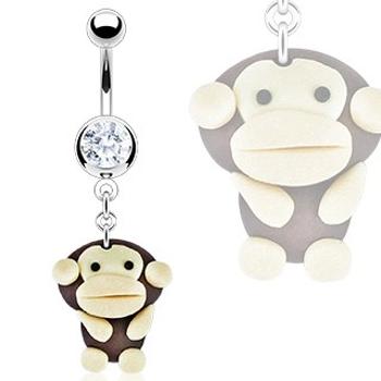 Piercing do brucha - prívesok Fimo opica