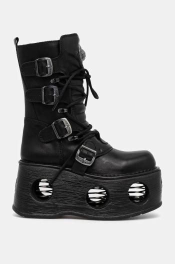 Kožená obuv New Rock ITALI Y NOMADA NEGRO + SPACE MUELLES dámske, čierna farba, na platforme, M-373-S2