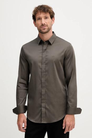 Košeľa Armani Exchange hnedá farba, slim, s klasickým golierom, 8NZCBD ZN10Z