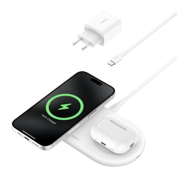 Belkin BOOST CHARGE™ PRE Qi2 2v1 Magnetická nabíjacia podložka pre iPhone/AirPods, biela