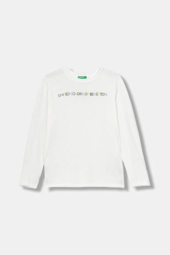 Detská bavlnená košeľa s dlhým rukávom United Colors of Benetton biela farba, s potlačou, 3I1XC10Q3