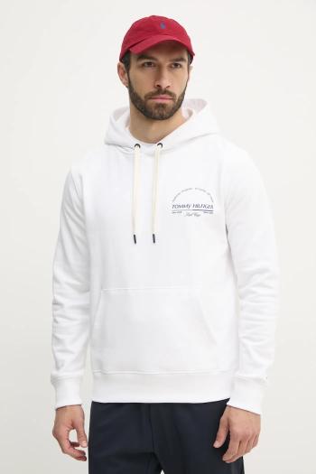 Bavlnená mikina Tommy Hilfiger pánska, biela farba, s kapucňou, s potlačou, MW0MW38671