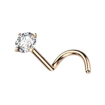 Zahnutý piercing do nosa z titánu - drobný číry zirkón, rôzne farby, 0,8 mm - Farba: Zlatá